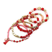 Load image into Gallery viewer, Burgundy Multi-beaded Stretch Bracelet
