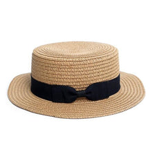Load image into Gallery viewer, Spring/Summer Ribbon Round Flat Top Ladies' Hat
